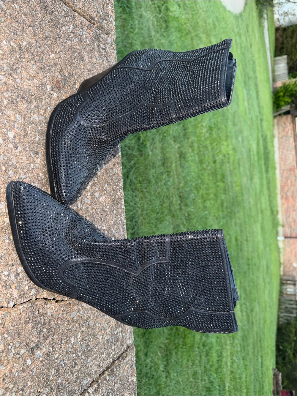 Embellished Black Western Ankle Boots for Women